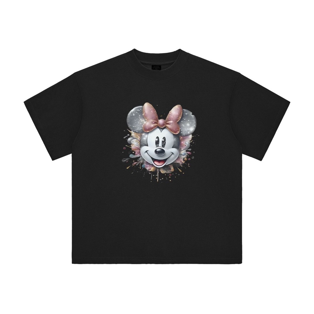 portrait of a minnie mouse with a pink bow on her head